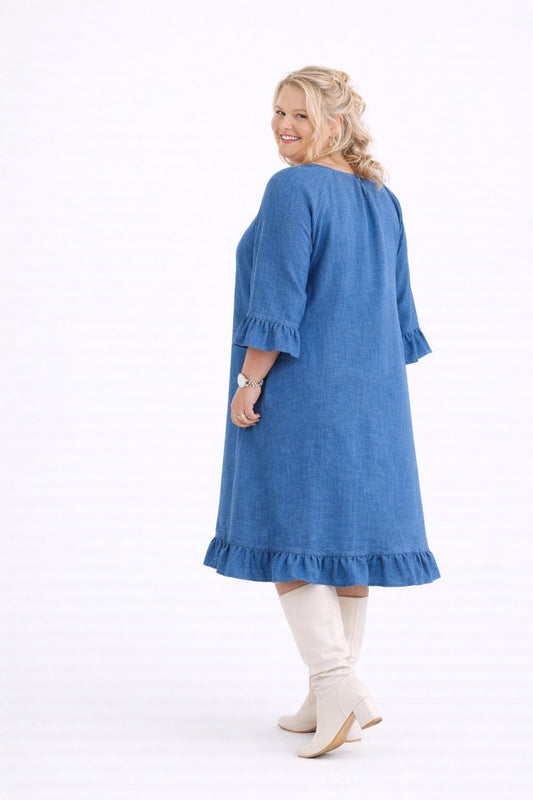 Marie Leinenkleid Gelb, schmale Rüsche an der Manschette