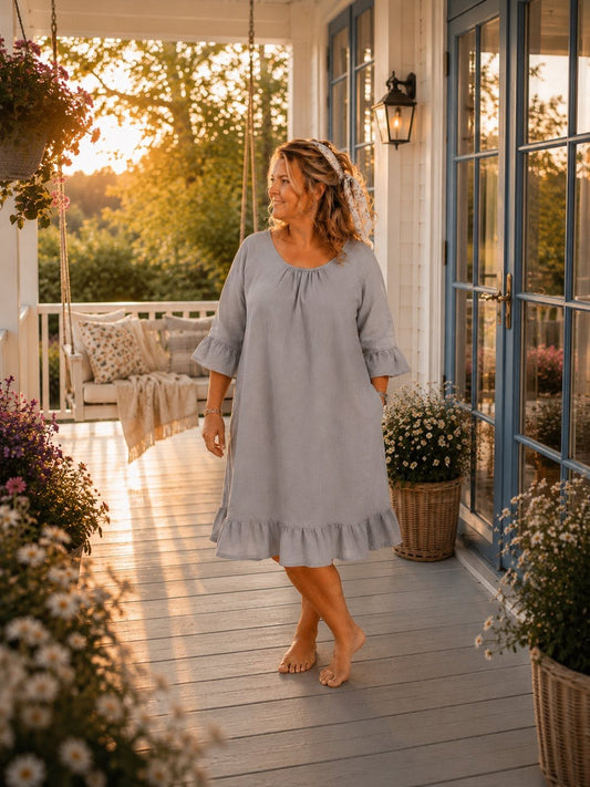 Marie Leinenkleid Blau Grau