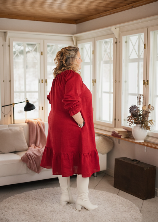 Bella Linen Dress Red
