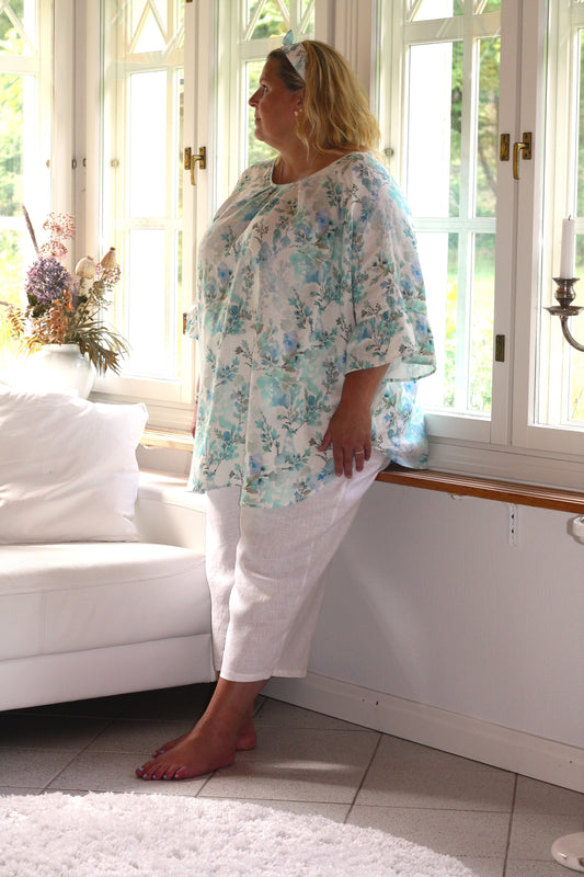 Kukallinen Sinivihreä Pellavatunika: Kauneus, Joka Kukkii Aina 🌸