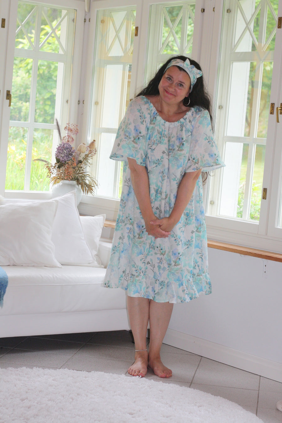 Rosa Leinenkleid Blau Grün