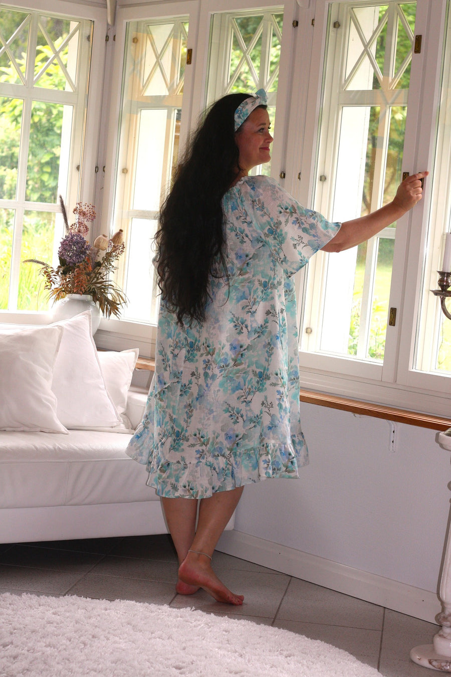 Rosa Leinenkleid Blau Grün