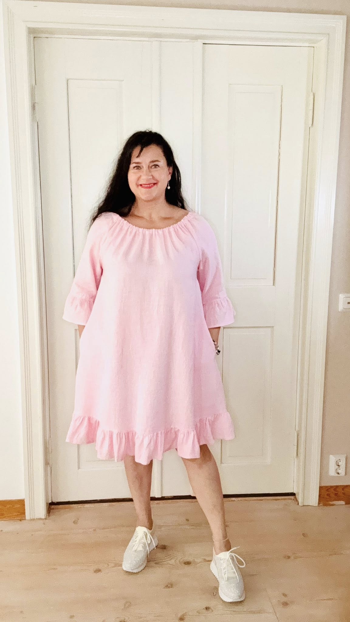 Sara pellavamekko vaaleanpunainen