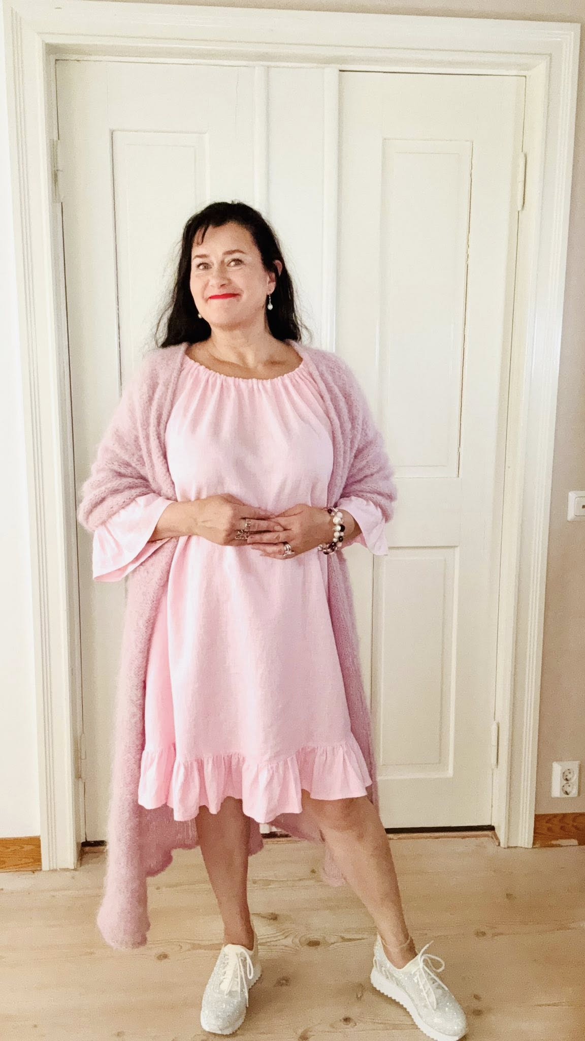 Sara pellavamekko vaaleanpunainen