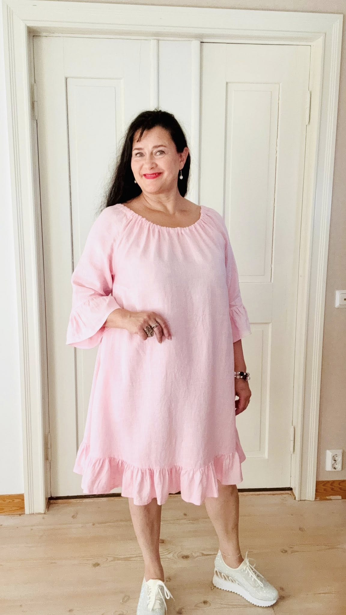 Sara pellavamekko vaaleanpunainen
