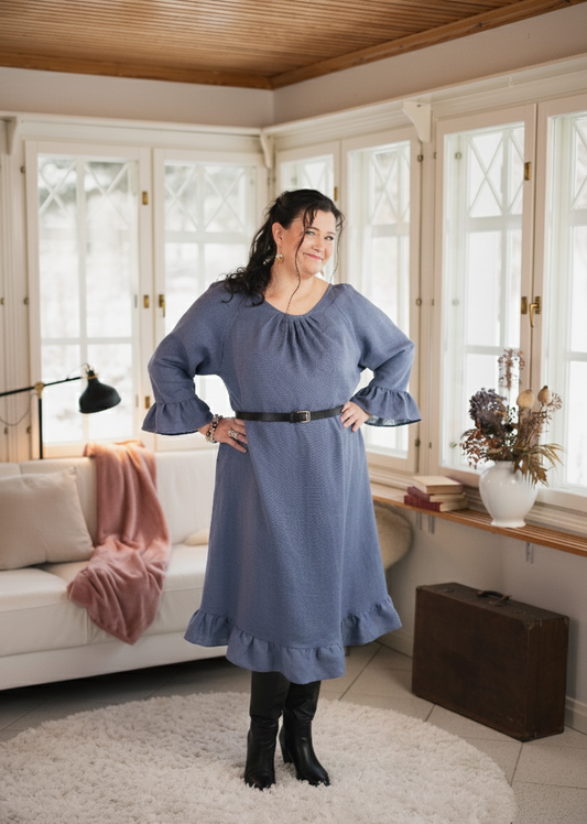 Marie Linen Dress Blue Grey