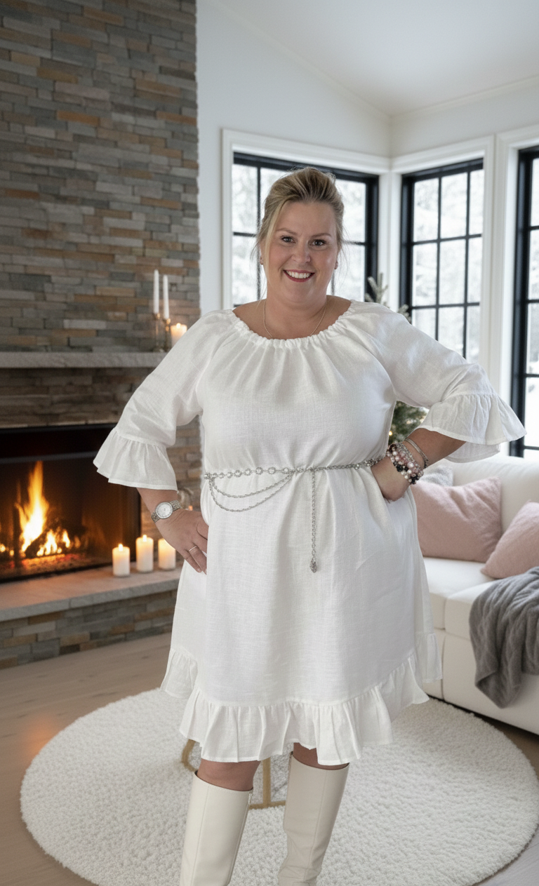 Cerubi Plus Linen Dress White